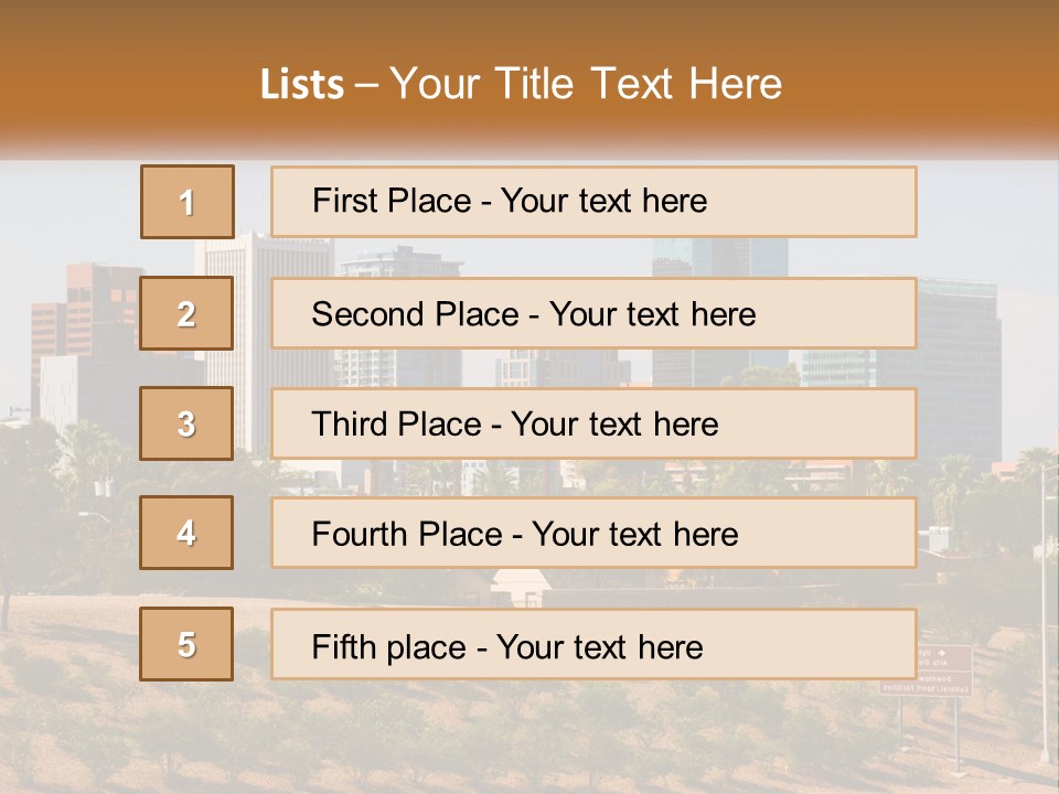 A City Skyline With Palm Trees In The Foreground PowerPoint Template