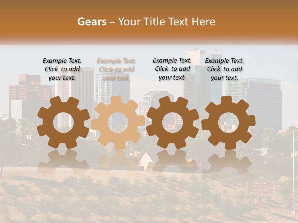 A City Skyline With Palm Trees In The Foreground PowerPoint Template