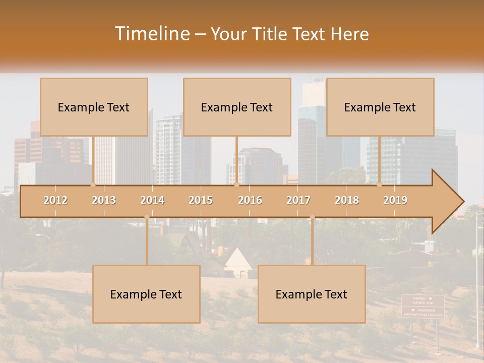 A City Skyline With Palm Trees In The Foreground PowerPoint Template
