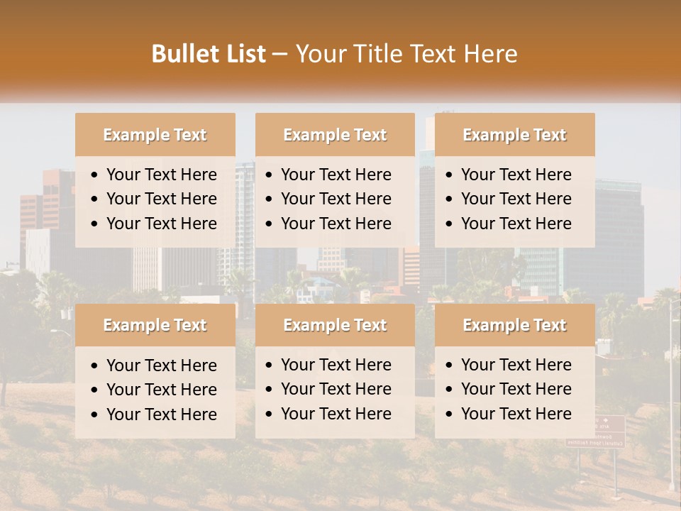A City Skyline With Palm Trees In The Foreground PowerPoint Template