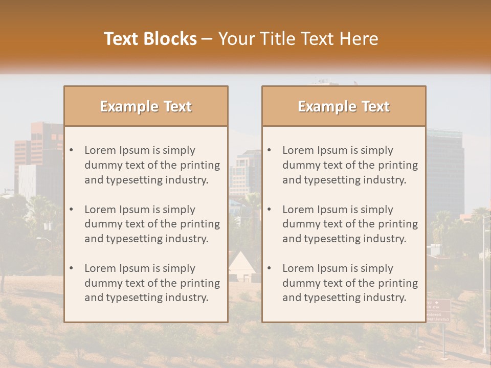 A City Skyline With Palm Trees In The Foreground PowerPoint Template