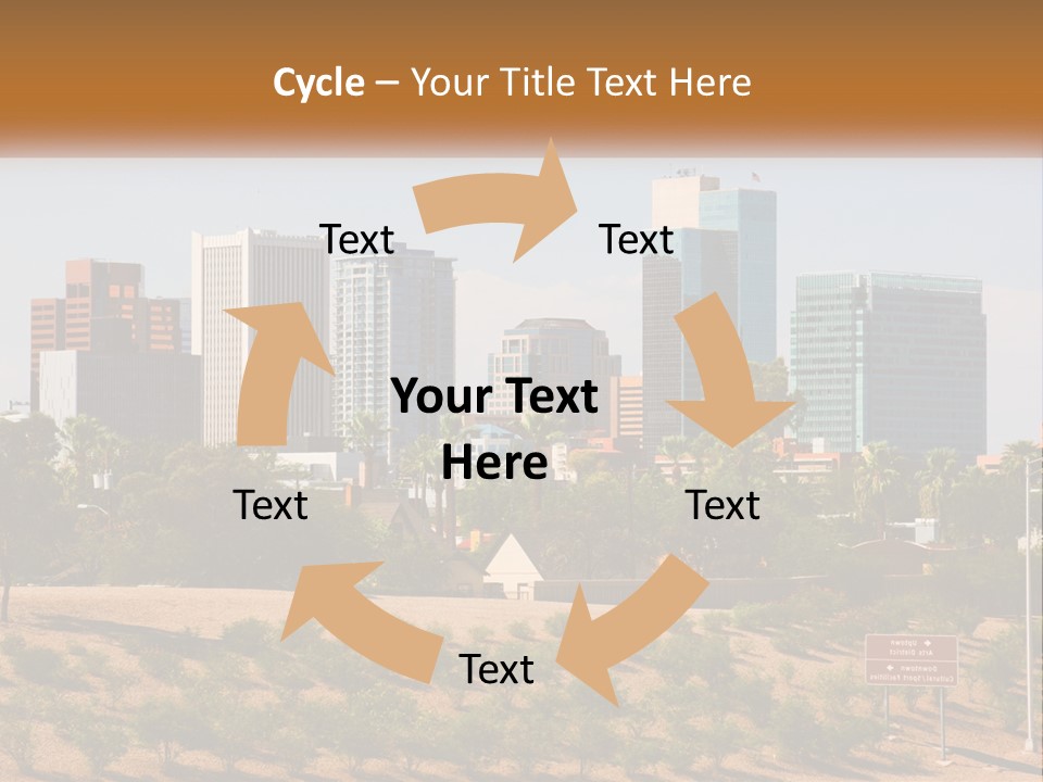 A City Skyline With Palm Trees In The Foreground PowerPoint Template