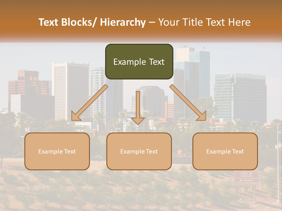 A City Skyline With Palm Trees In The Foreground PowerPoint Template
