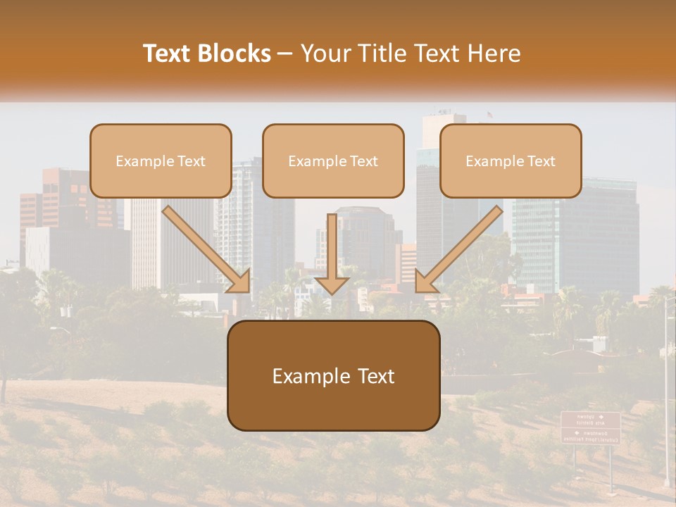 A City Skyline With Palm Trees In The Foreground PowerPoint Template