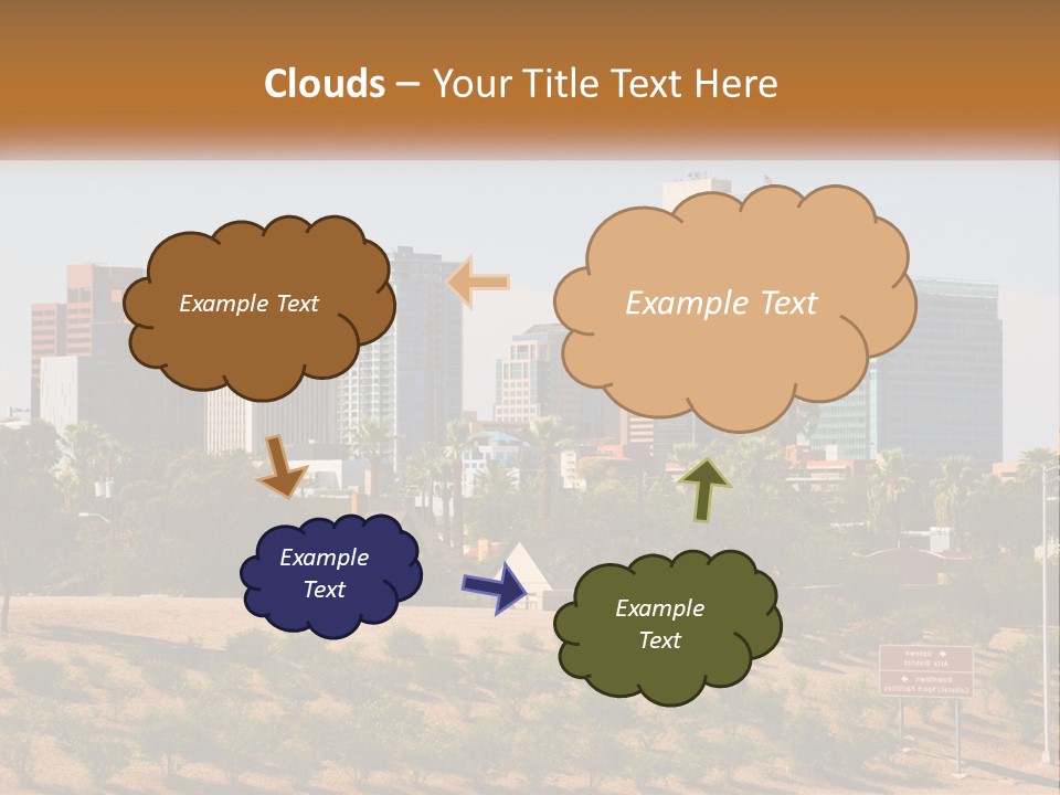 A City Skyline With Palm Trees In The Foreground PowerPoint Template