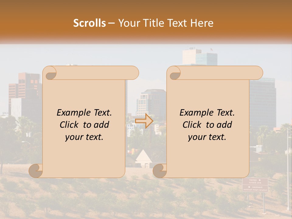 A City Skyline With Palm Trees In The Foreground PowerPoint Template