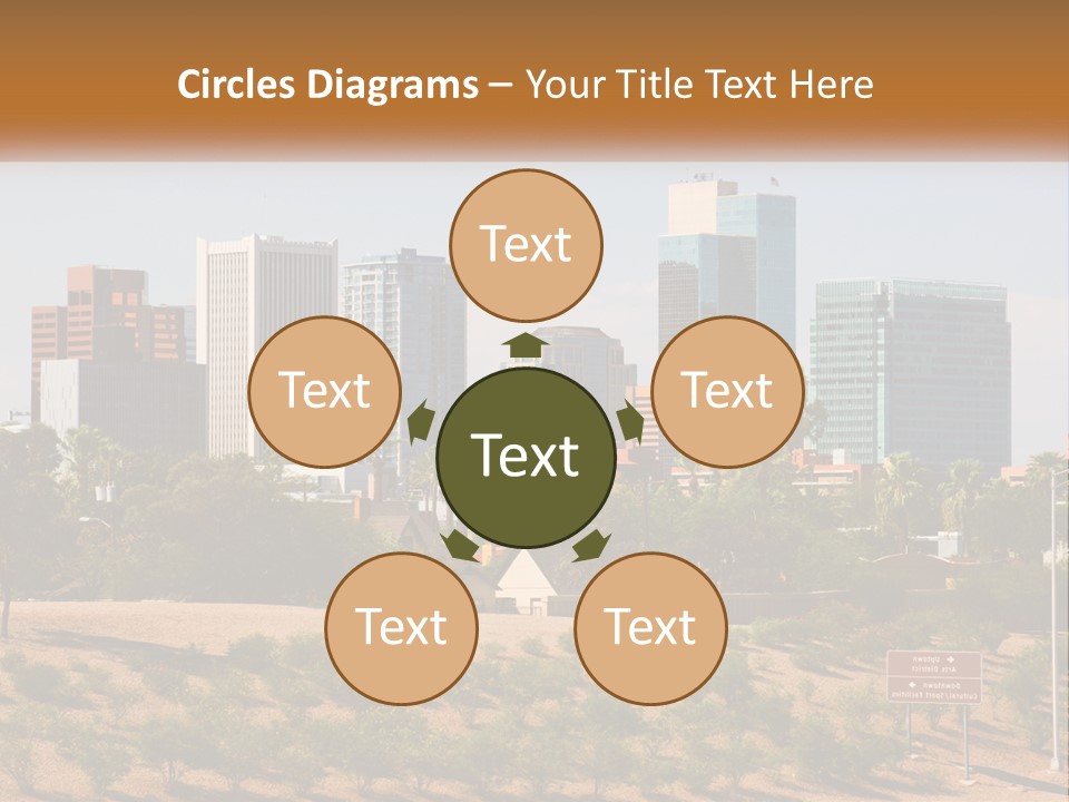 A City Skyline With Palm Trees In The Foreground PowerPoint Template