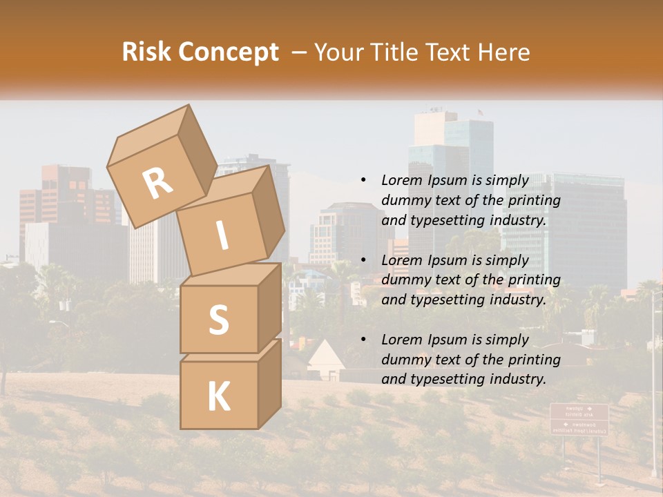 A City Skyline With Palm Trees In The Foreground PowerPoint Template