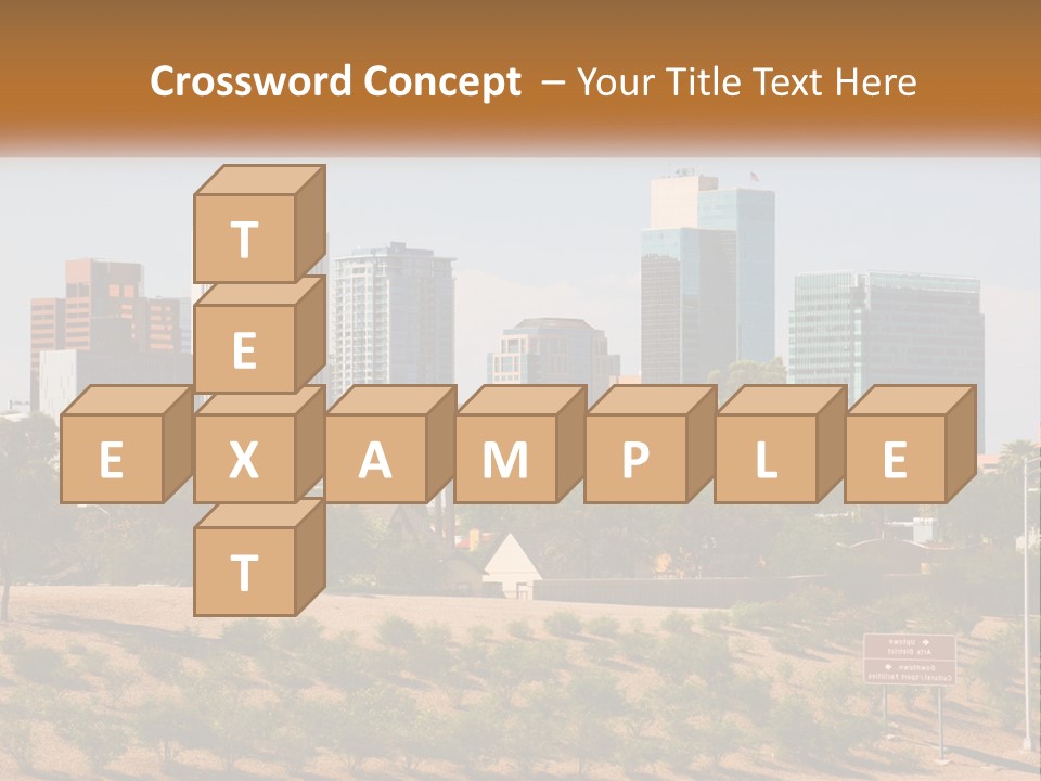 A City Skyline With Palm Trees In The Foreground PowerPoint Template