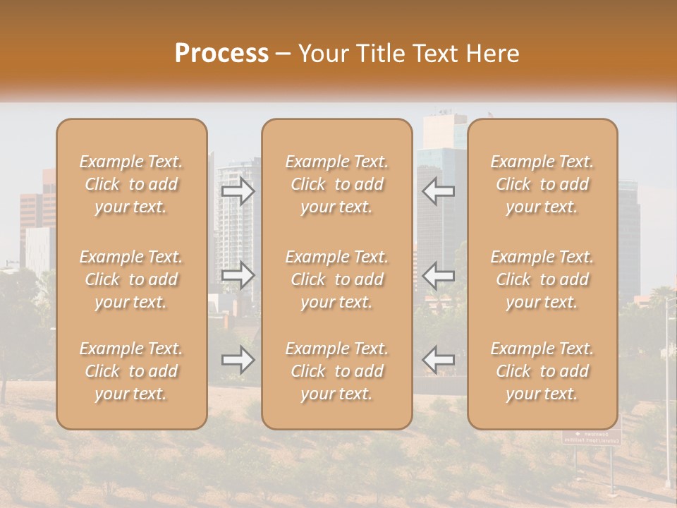 A City Skyline With Palm Trees In The Foreground PowerPoint Template