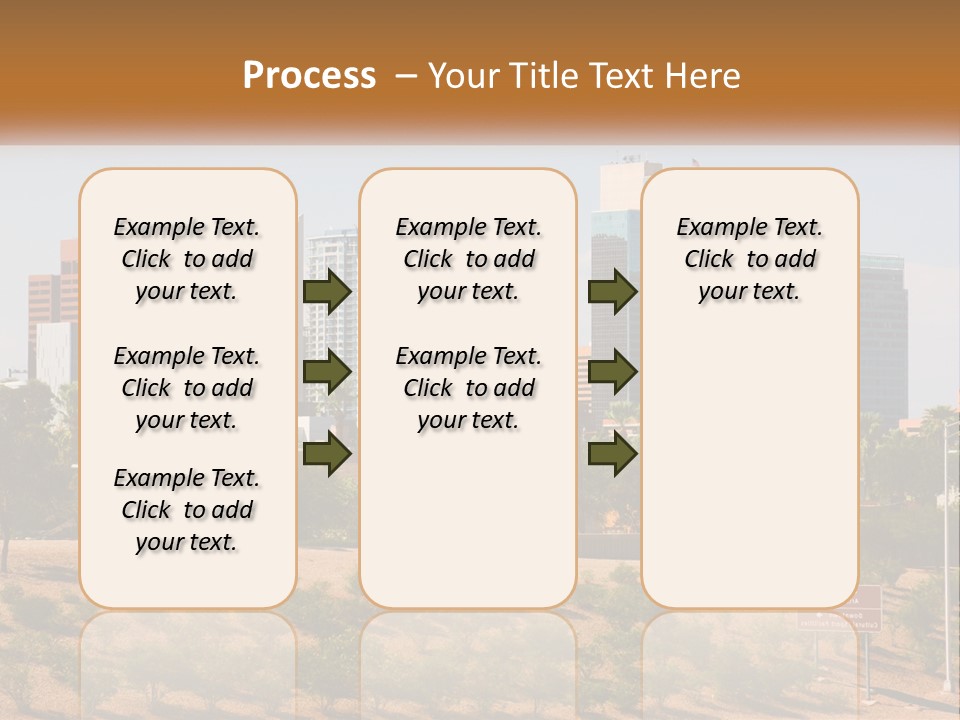A City Skyline With Palm Trees In The Foreground PowerPoint Template