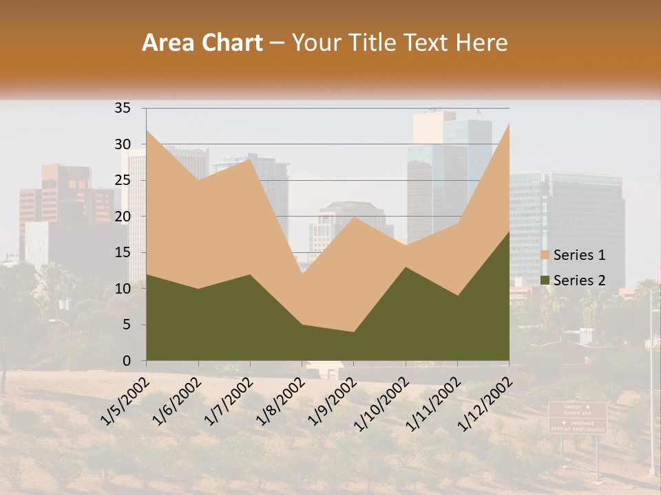 A City Skyline With Palm Trees In The Foreground PowerPoint Template