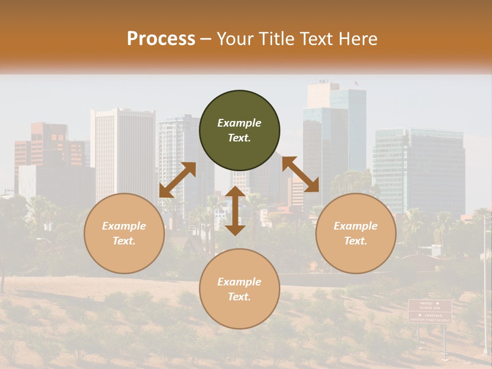 A City Skyline With Palm Trees In The Foreground PowerPoint Template