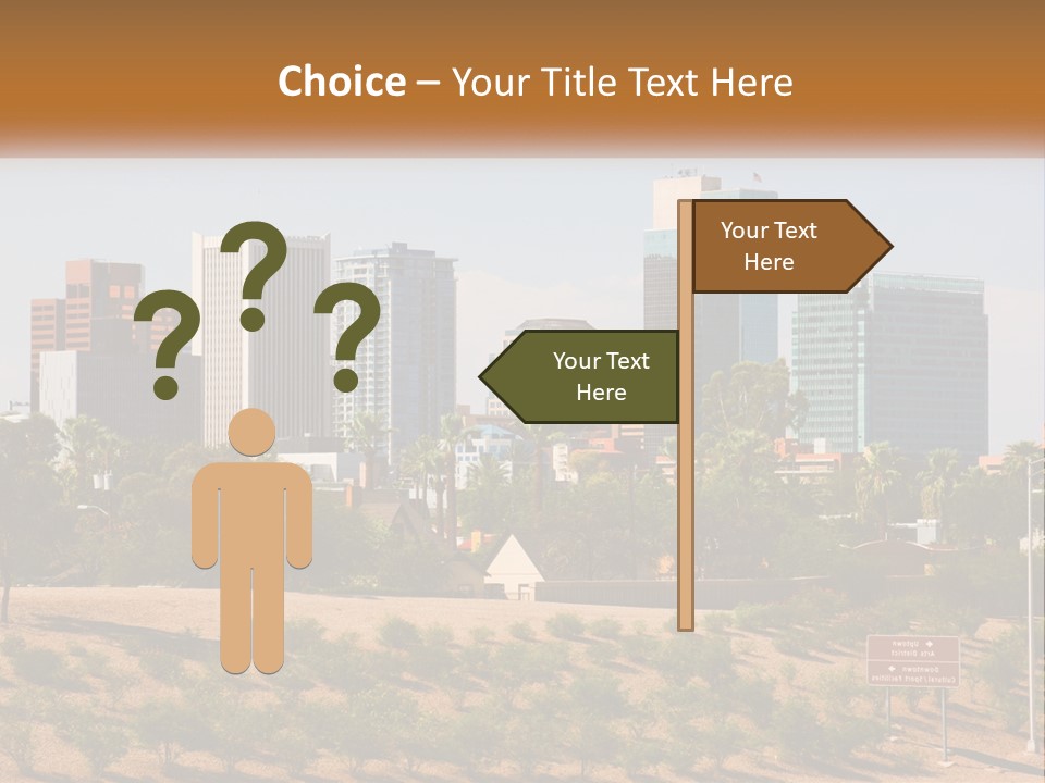 A City Skyline With Palm Trees In The Foreground PowerPoint Template