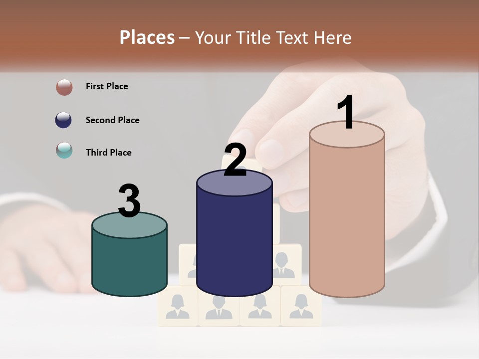 A Man In A Suit Placing Blocks On Top Of A Table PowerPoint Template