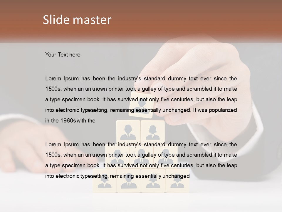 A Man In A Suit Placing Blocks On Top Of A Table PowerPoint Template