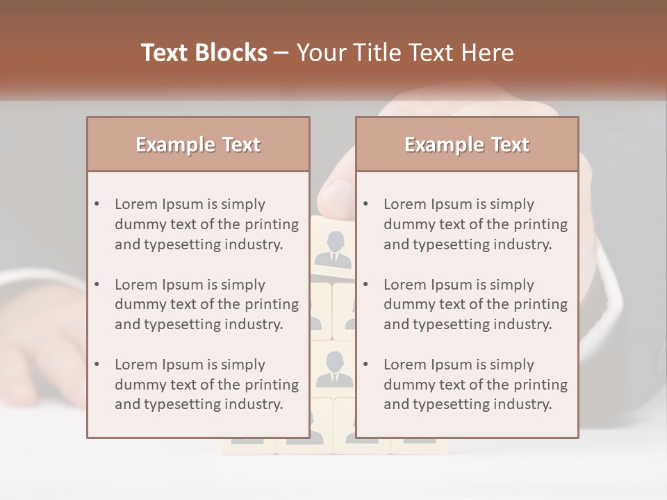 A Man In A Suit Placing Blocks On Top Of A Table PowerPoint Template
