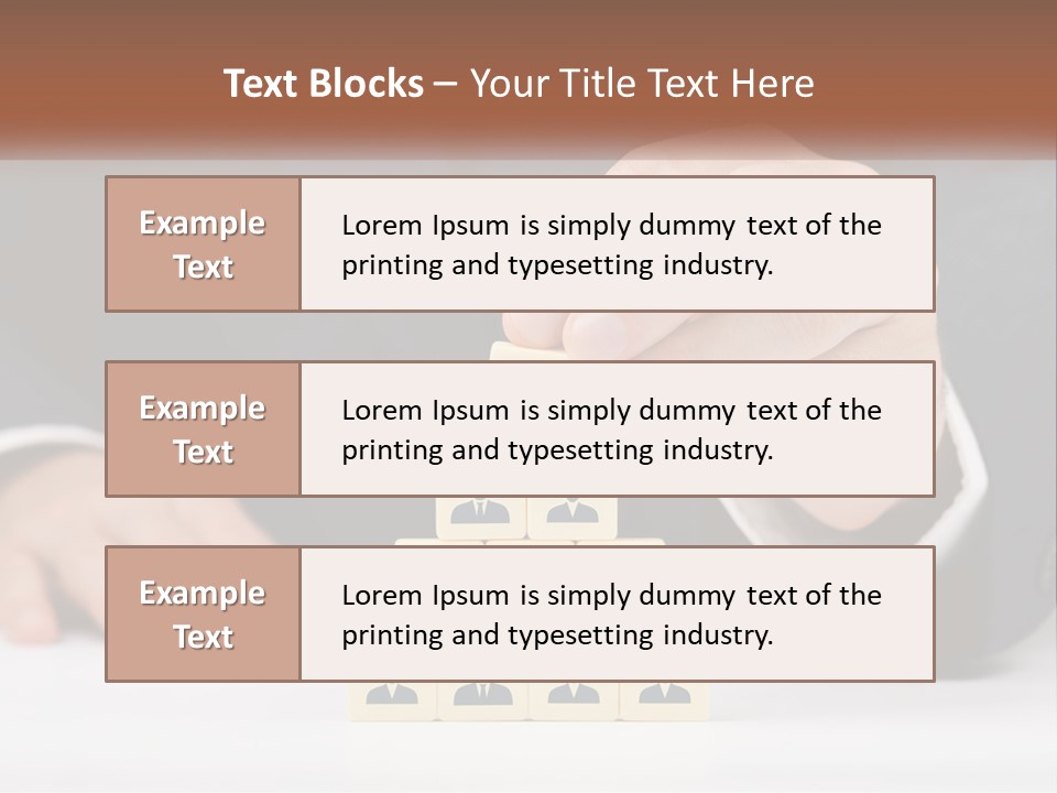 A Man In A Suit Placing Blocks On Top Of A Table PowerPoint Template