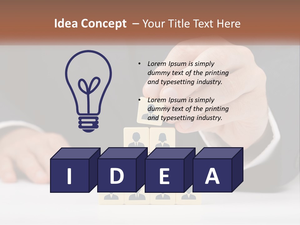 A Man In A Suit Placing Blocks On Top Of A Table PowerPoint Template