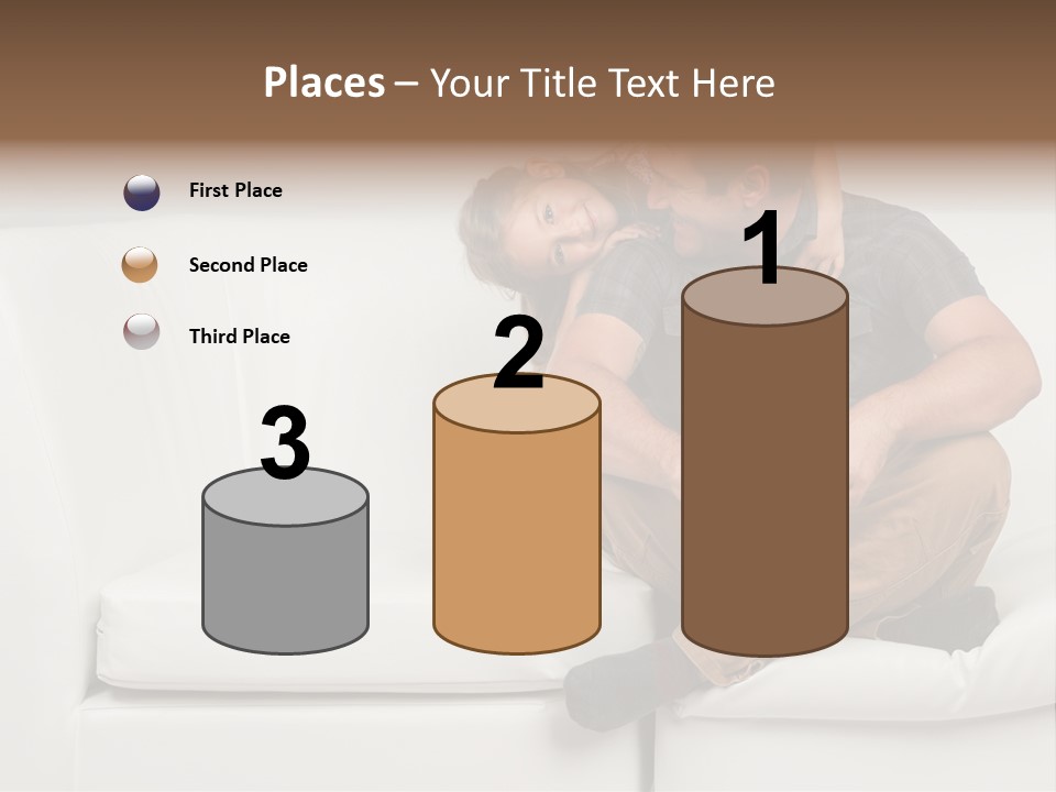 A Man And A Woman Sitting On A White Couch PowerPoint Template