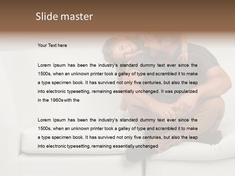 A Man And A Woman Sitting On A White Couch PowerPoint Template