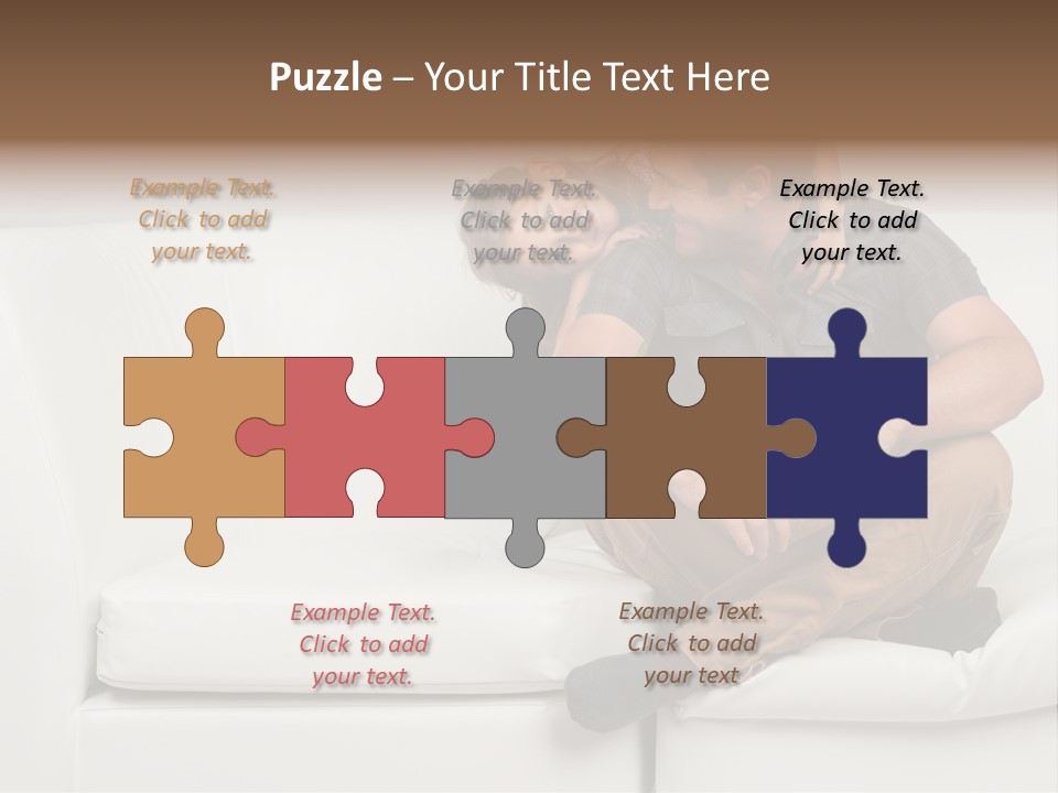 A Man And A Woman Sitting On A White Couch PowerPoint Template