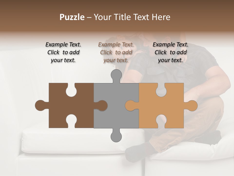 A Man And A Woman Sitting On A White Couch PowerPoint Template