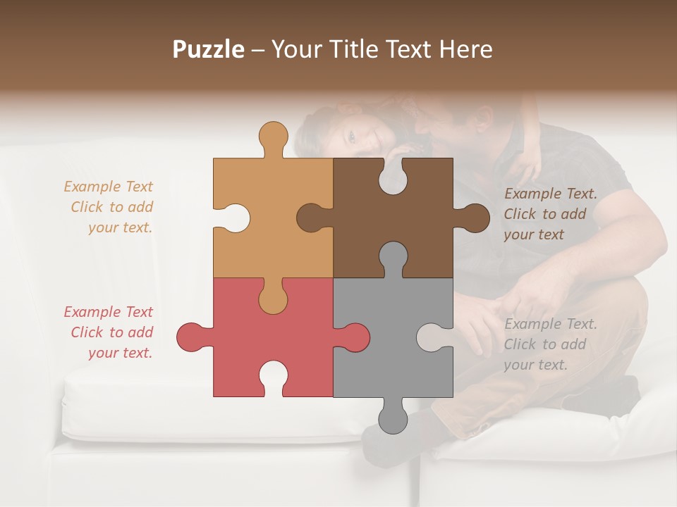 A Man And A Woman Sitting On A White Couch PowerPoint Template