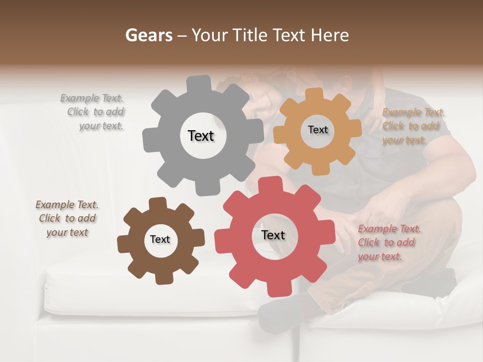 A Man And A Woman Sitting On A White Couch PowerPoint Template