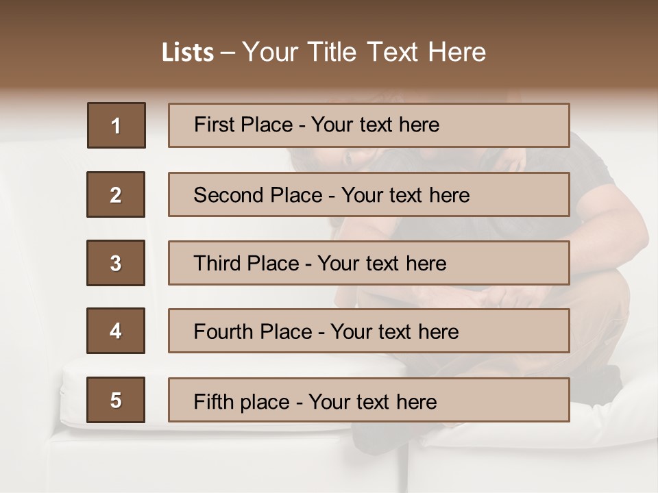 A Man And A Woman Sitting On A White Couch PowerPoint Template