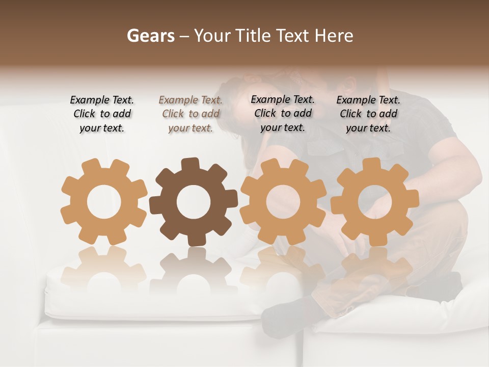 A Man And A Woman Sitting On A White Couch PowerPoint Template