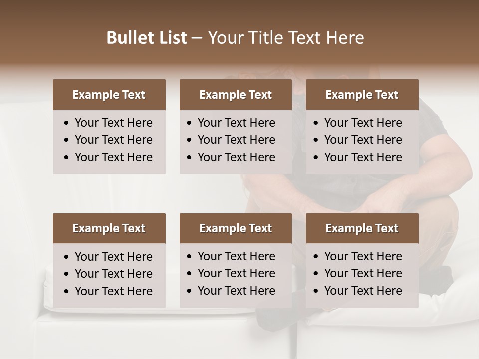 A Man And A Woman Sitting On A White Couch PowerPoint Template