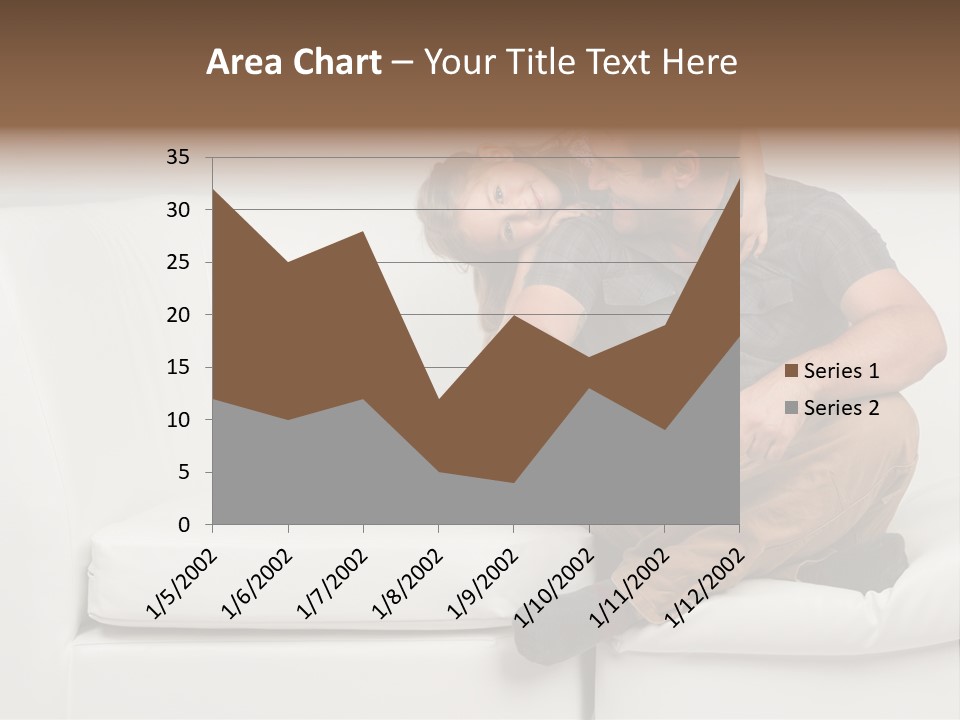 A Man And A Woman Sitting On A White Couch PowerPoint Template