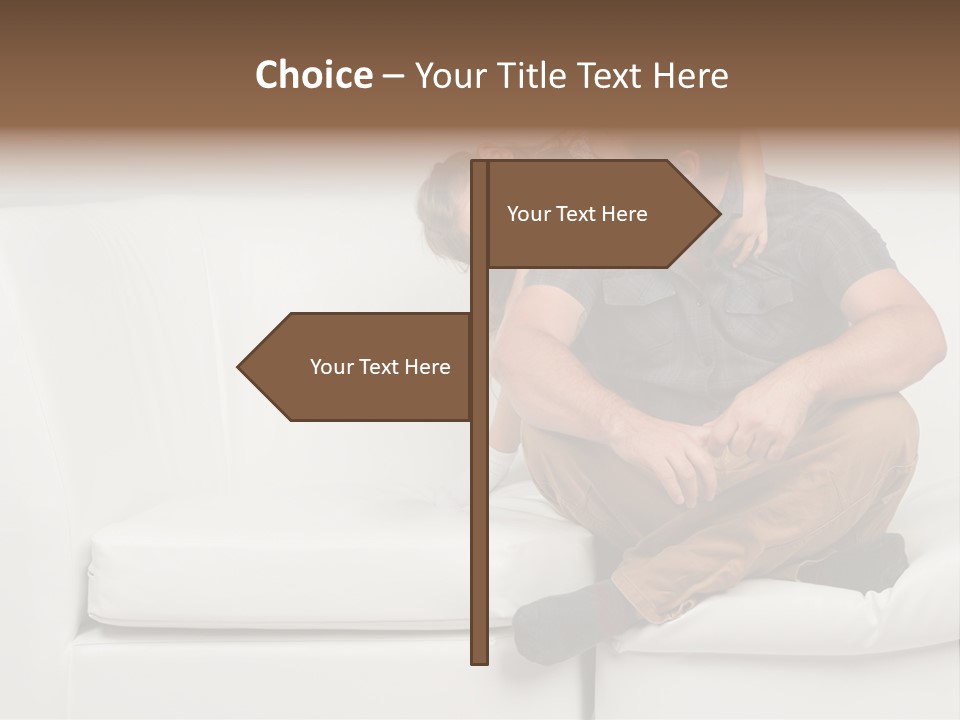 A Man And A Woman Sitting On A White Couch PowerPoint Template