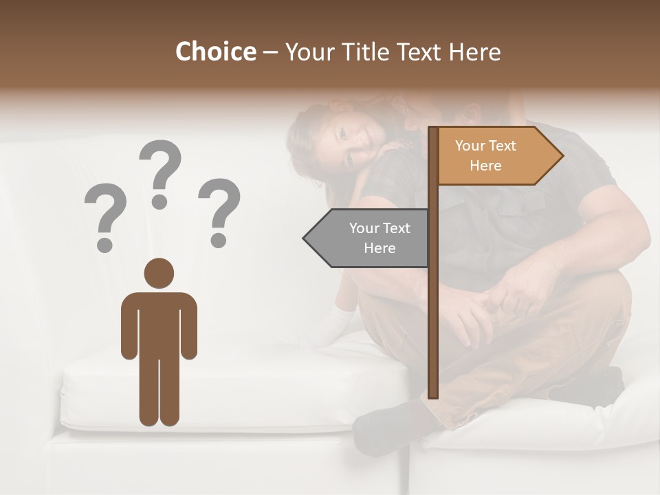 A Man And A Woman Sitting On A White Couch PowerPoint Template