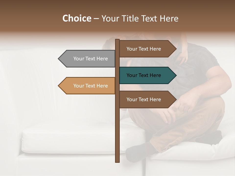 A Man And A Woman Sitting On A White Couch PowerPoint Template