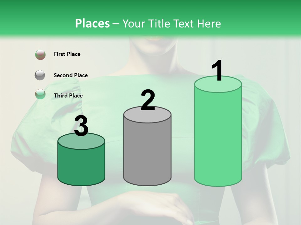 A Woman In A Green Dress Is Holding Her Stomach PowerPoint Template