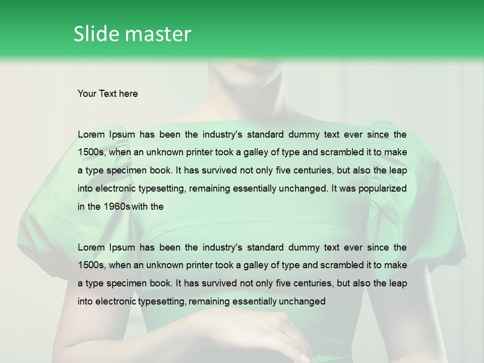 A Woman In A Green Dress Is Holding Her Stomach PowerPoint Template