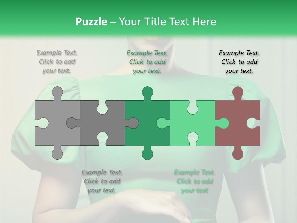 A Woman In A Green Dress Is Holding Her Stomach PowerPoint Template