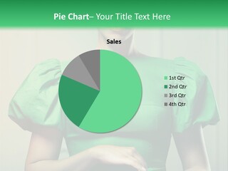 A Woman In A Green Dress Is Holding Her Stomach PowerPoint Template