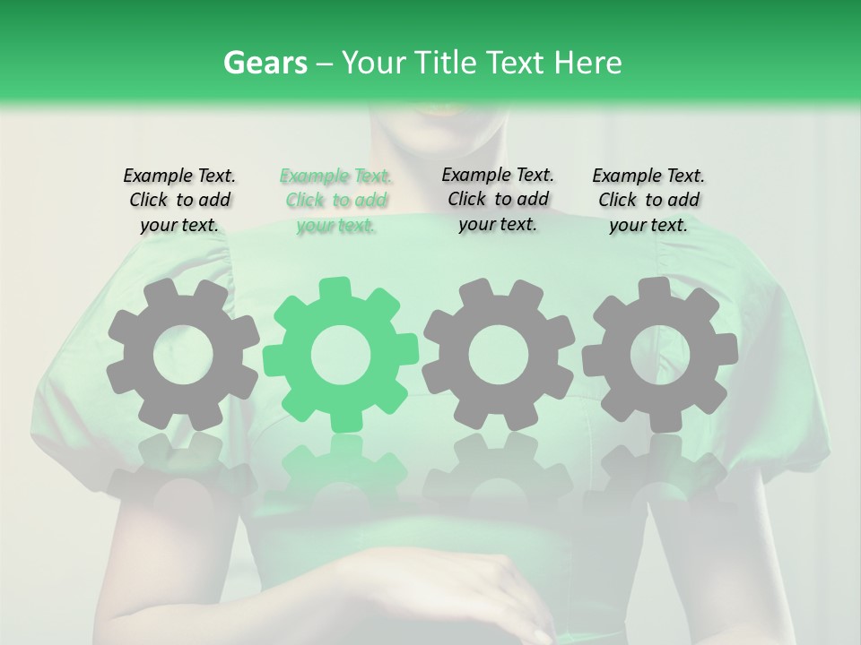 A Woman In A Green Dress Is Holding Her Stomach PowerPoint Template