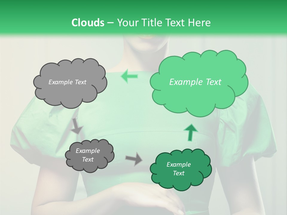 A Woman In A Green Dress Is Holding Her Stomach PowerPoint Template