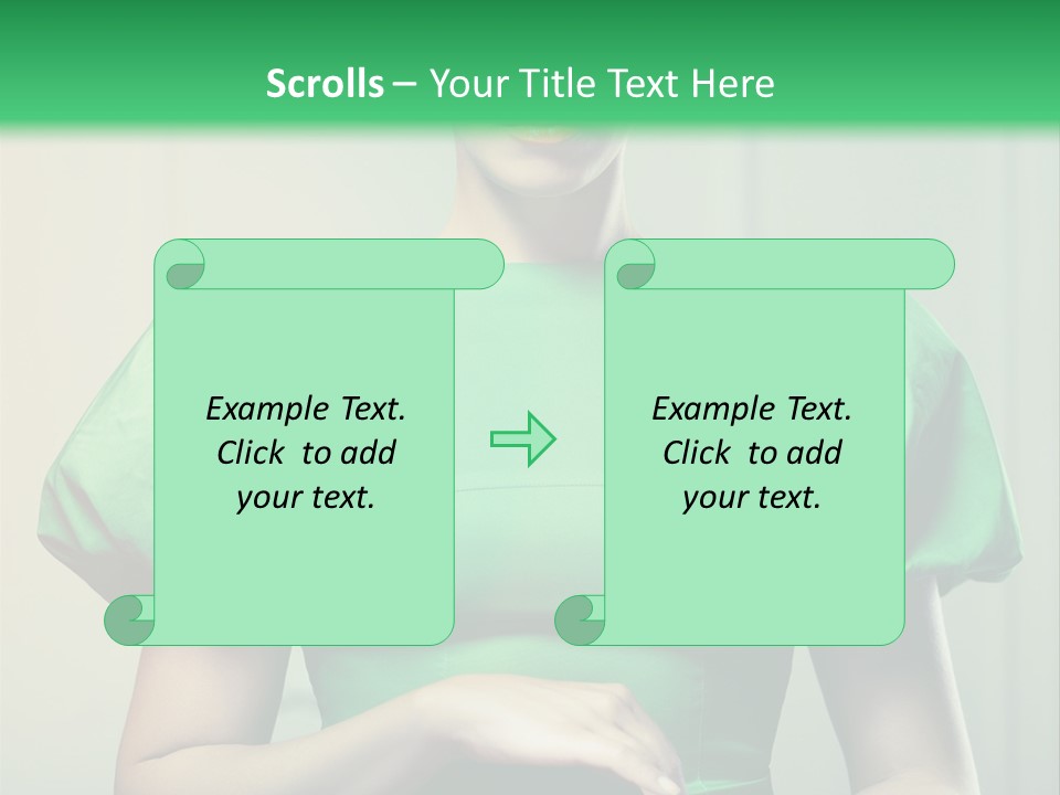 A Woman In A Green Dress Is Holding Her Stomach PowerPoint Template