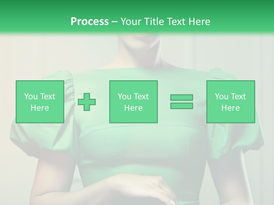 A Woman In A Green Dress Is Holding Her Stomach PowerPoint Template