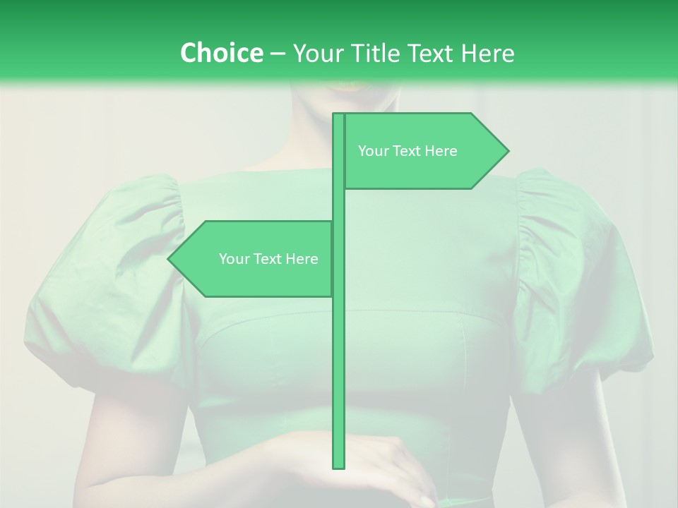 A Woman In A Green Dress Is Holding Her Stomach PowerPoint Template