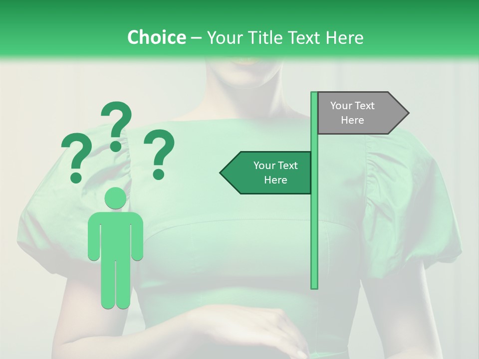 A Woman In A Green Dress Is Holding Her Stomach PowerPoint Template