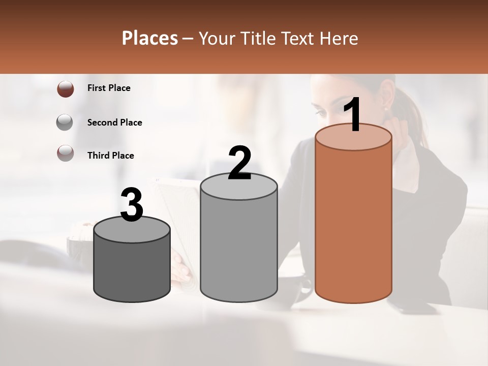 A Woman Sitting At A Table Using A Laptop Computer PowerPoint Template