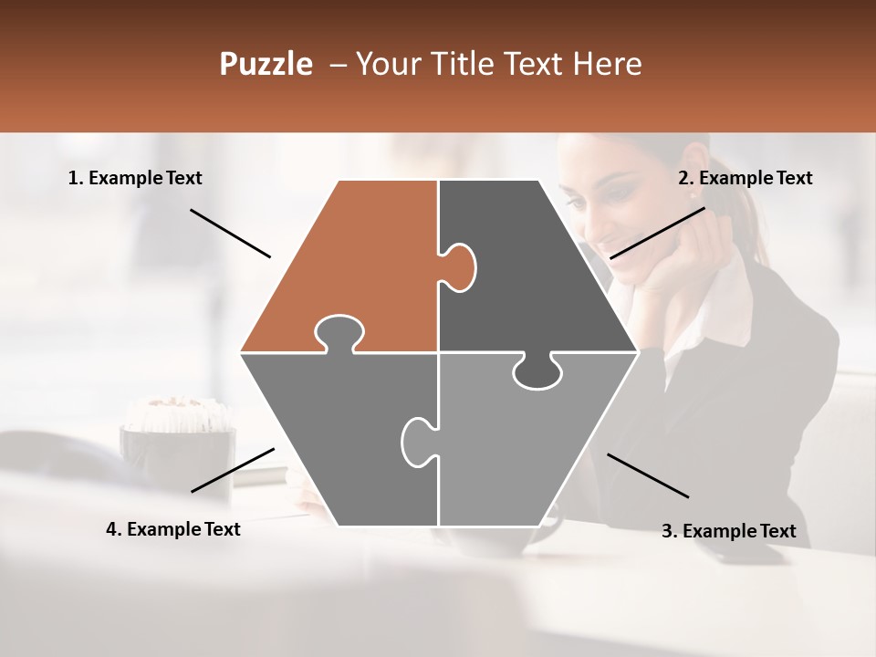 A Woman Sitting At A Table Using A Laptop Computer PowerPoint Template