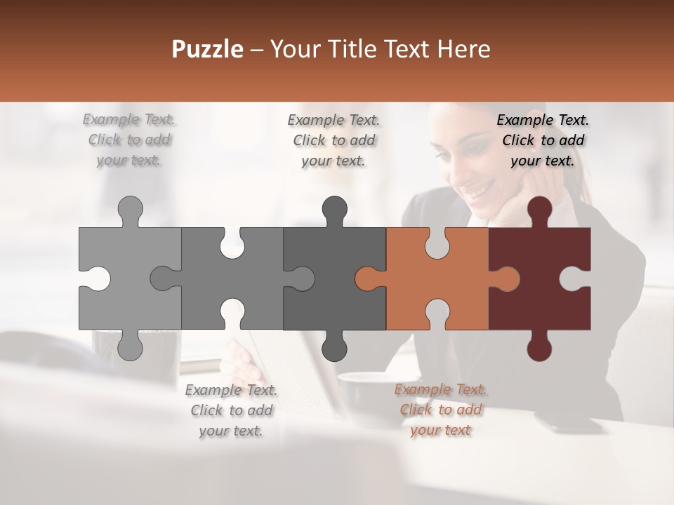 A Woman Sitting At A Table Using A Laptop Computer PowerPoint Template