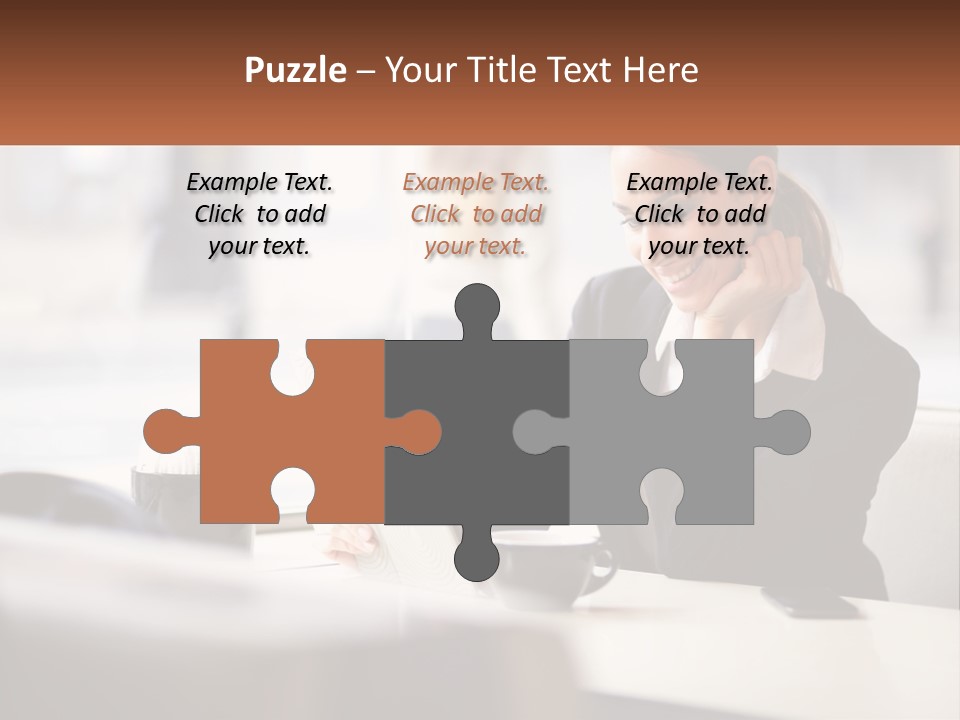 A Woman Sitting At A Table Using A Laptop Computer PowerPoint Template